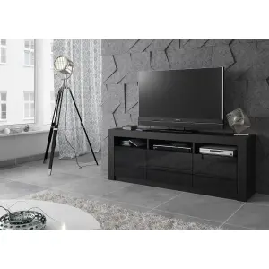 Modern TV Unit 160cm Black with High Gloss Doors - Creative Furniture