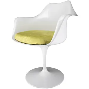 White Tulip Armchair with Luxurious Green Cushion