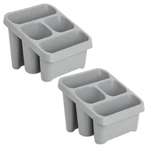 2 x Grey Sink Utensil Holder & Cutlery Drainer With 4 Compartments