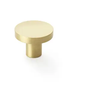 Slim Round Door Knob - Satin Brass 38mm Modern Cupboard Cabinet Pull Handle