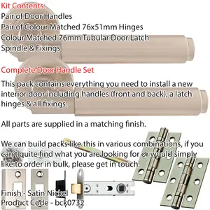 Door Handle & Latch Pack - Satin Nickel - Square Smooth Bar Lever On Round Rose