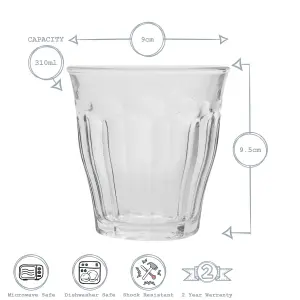 Duralex - Picardie Drinking Glasses - 310ml Tumblers for Water, Juice - Clear - Pack of 6