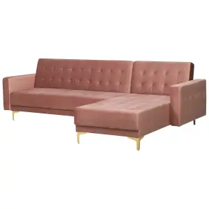 Corner Sofa ABERDEEN Pink Velvet Left Hand