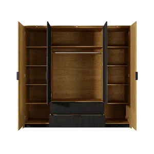 Spacious Oak Baltic & Black Wardrobe H2100mm W2230mm D590mm - Modern Design with Mirrored Doors