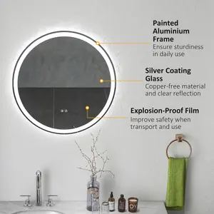 kleankin Dimmable Bathroom Mirror with LED Lights, 3 Colours, Defogging Film