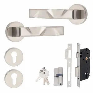 1 Set Nova Design Euro Lock Door Handle Set 70mm Barrell Key Satin Nickel Finish