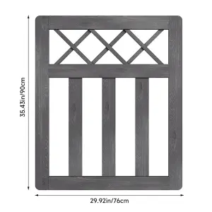 Grey Outdoor Cross Top Wooden Garden Gate Pedestrian Fence Yard Door with Accessory Kit,76cm x 90cm