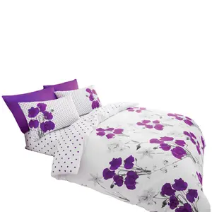 Buford Cotton Blend Floral Duvet Cover Set with Pillowcases Purple/Grey/White / Single Duvet Cover - 1 Standard Pillowcase