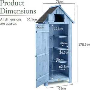 Slim Wooden Outdoor Storage Shed - Blue