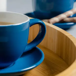 Argon Tableware - Coloured Cappuccino Cup & Saucer Set - 250ml - 12pc - Blue