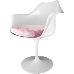 White Tulip Armchair with Luxurious Light Pink Cushion