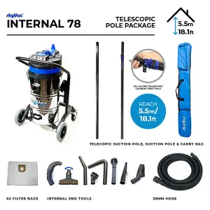 SkyVac Internal 78, Internal Cleaning Vacuum. 5.5M Telescopic Pole Package.