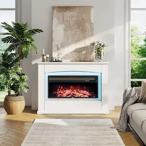 34inch Electric Fireplace with White Wooden Mantel 12-colour Flame Display