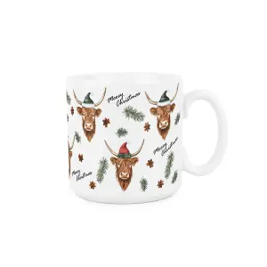 Christmas Highland Cow Mug - Novelty Xmas Farm Animal Gifts - Tea/Coffee Cup