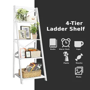 Costway 4 Tier Ladder Shelf Storage Shelving Unit Wooden Bookcase Shelves Space Saving Storage Rack