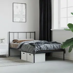 Berkfield Metal Bed Frame with Headboard Black 75x190 cm 2FT6 Small Single