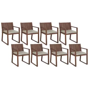 Set of 8 Garden Chairs with Cushions SASSARI Acacia Wood Taupe