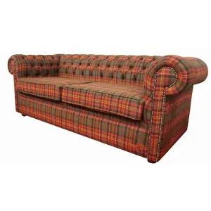 Chesterfield Arnold 3 Seater Sofa Tweed Sandringham Mandarin Check Wool In Classic Style