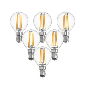 paul russells LED Filament Dimmable Golf Bulb, SES E14, 4.5W 470 Lumens, 40w Equivalent, 2700K Warm White, Pack of 6