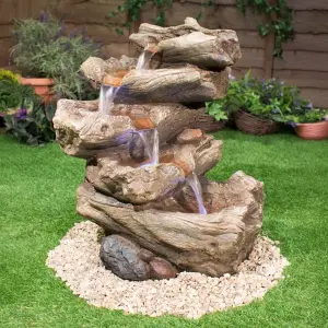 Primrose Nebraska Falls 4-Tier Log Cascade Water Feature with Lights 51cm