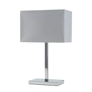 ValueLights Dewy Modern Polished Chrome Square Tube Table Lamp with Grey Rectangular Shade - Includes 4w LED Bulb 3000K Warm White