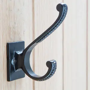 Hammer & Tongs - Square Back Scroll Hat & Coat Hook - W35mm x H100mm - Black