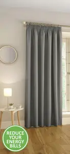 Enhanced Living 100% Blackout Thermal Grey Linen Look Tape Top Door Curtain Single 66 x 84 inch (168x214cm)