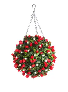 Best Artificial Pre-Lit Outdoor 28cm Red Tulip hanging Plastic Flower Topiary Ball