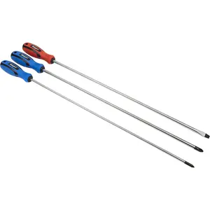 3 Pack of 450mm Extra Long Reach Screwdrivers - Durable Slotted and Phillips Set