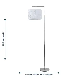 First Choice Lighting Chrome Angled Floor Lamp with White Laser Cut Shade