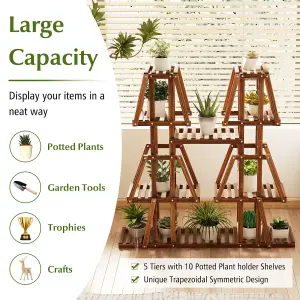 Costway Wood Plant Stand 5-Tier 10 Pots Plant Display Rack Indoor Flowerpot Holder