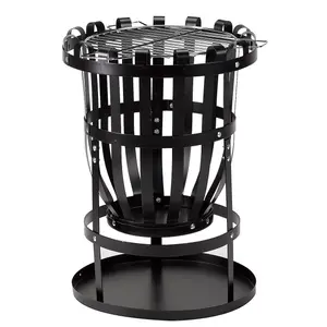 Forno Fire Basket with Chrome Plated Grill for BBQ Cooking - Metal Outdoor Garden Wood or Charcoal Burner Fire Pit - H56 x 45cm