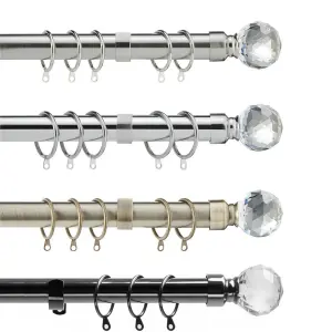 Metal Curtain Pole Set Extendable 40 to 218 cm Black Nickel Crystal 25mm Curtain Rail