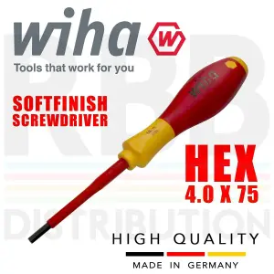 Wiha Hex Driver Screwdriver 1000v Electrician VDE 4mm Hex SoftFinish Grip 30363