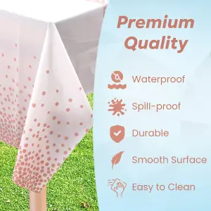 White Plastic Tablecloth, Rose Gold Polka Dot Printed Waterproof Table Cover - 54"x108"