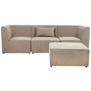 3 Seater Modular Jumbo Cord Sofa with Ottoman Taupe LEMVIG