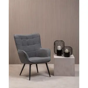 Interiors by Premier Durable Grey Fabric Armchair with Black Legs, High Back Patterned Armchair, Easy to Maintain Bucket Chair