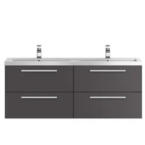 Lehman 1400mm Wall Mount Vanity Unit Grey Gloss