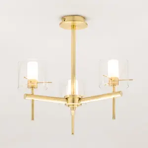 Litecraft Lincoln Brass 3 Arm Semi-Flush Bathroom Ceiling Light