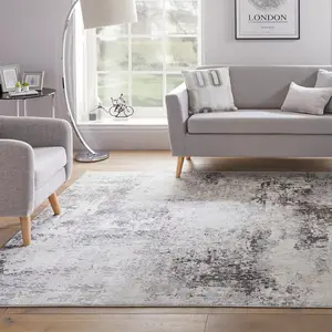 Grey Abstract Modern Easy to Clean Abstract Rug For Dining Room Bedroom And LivingRoom-80 X 240cm (Runner)