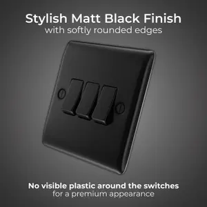 BG Nexus Metal 20A Triple Wall Light Switch, 2 Way, Matt Black