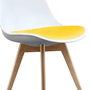 Soho White & Yellow Plastic Dining Chair with Squared Light Wood Legs