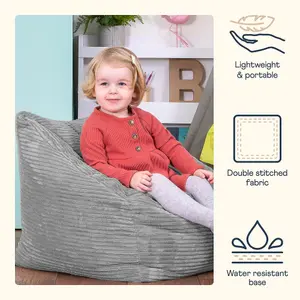 icon Kids Morgan Corduroy Armchair Bean Bag Grey Childrens Bean Bags