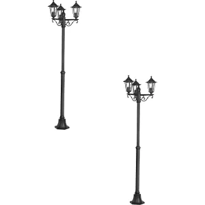 2 PACK IP44 Outdoor Bollard Light Black Cast Aluminium 3 Arm 60W E27 Post