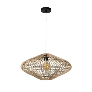 Lucide Magali Scandinavian Rattan Pendant Light 56cm - 1xE27 - Light Wood