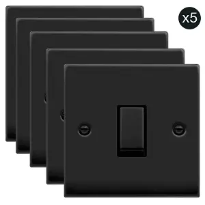 5 PACK - Matt Black 10A 1 Gang 2 Way Ingot Light Switch - Black Trim - SE Home