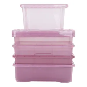 Wham 5 Piece Multisize Crystal Stackable Plastic Storage Box & Lid Set Tint Dusky Orchid