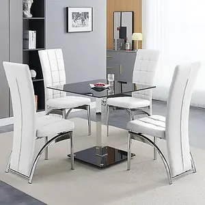 Furniture In Fashion Hartley Black Glass Bistro Dining Table 4 Ravenna White Chairs