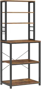 VASAGLE Culinary Organizer, Coffee Corner, Baking Station, 6 Shelves with 6 Hooks, Sturdy Metal, Industrial, Rustic Brown & Black