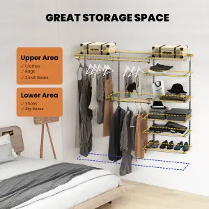 Costway Wall Mounted Closet System Metal Hanging Storage Organizer Rack with Hanging Rod